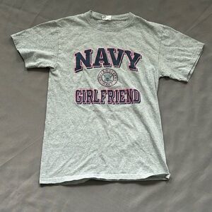 Gray Short Sleeve Tee with Navy Print